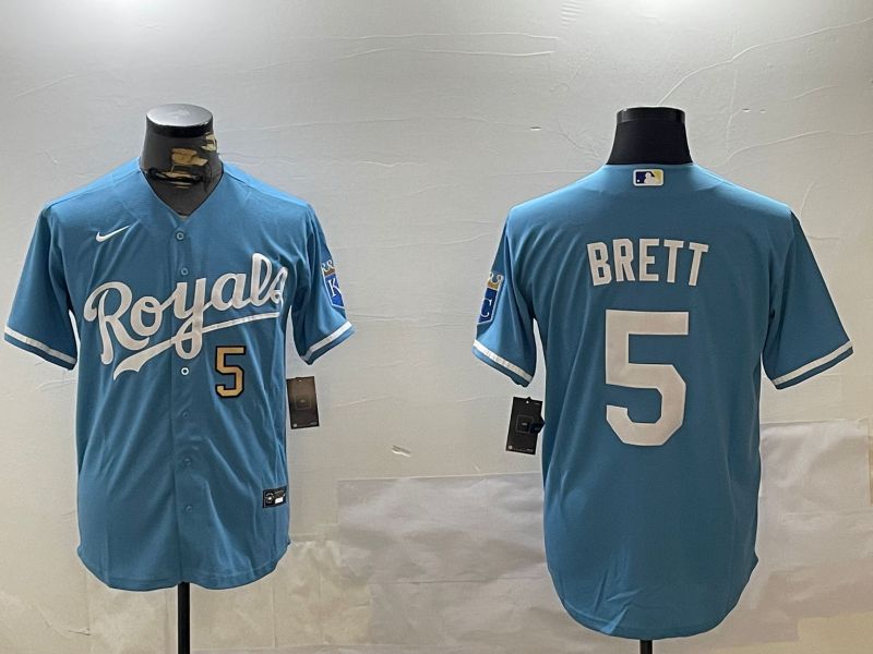 Men Kansas City Royals #5 Brett Light Blue Game 2024 Nike MLB Jersey style 5